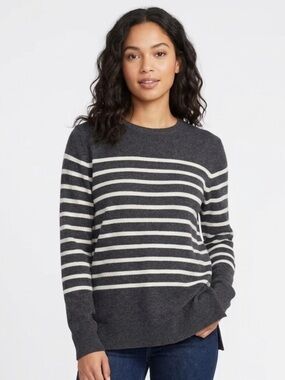 Magaschoni Cashmere Stripe Crewneck Sweater Reform Quiet Luxury Tunic Sporty L